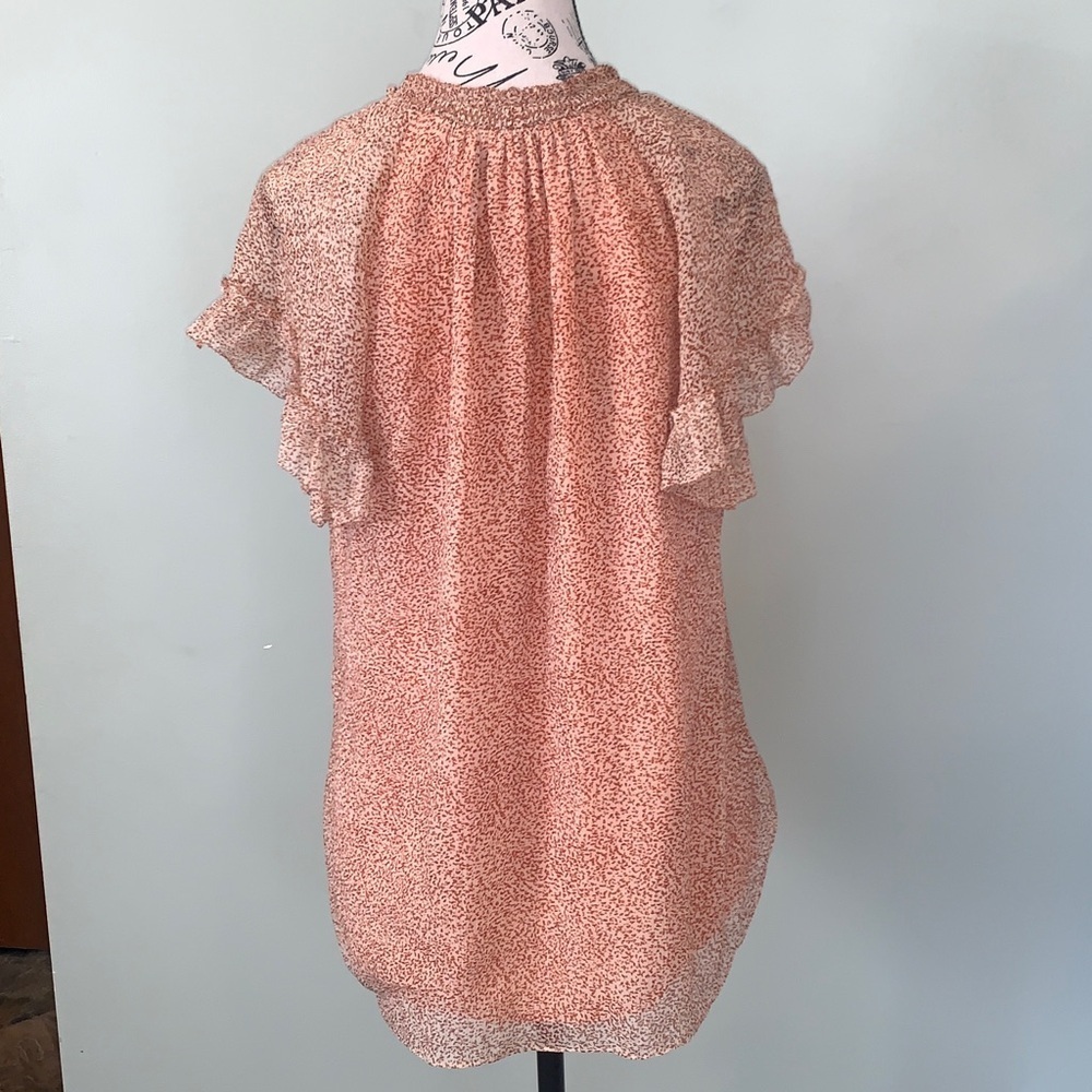 Jonathan Simkhai Peach Short Sleeve Silk Blouse Women’s Medium - Picture 2 of 9